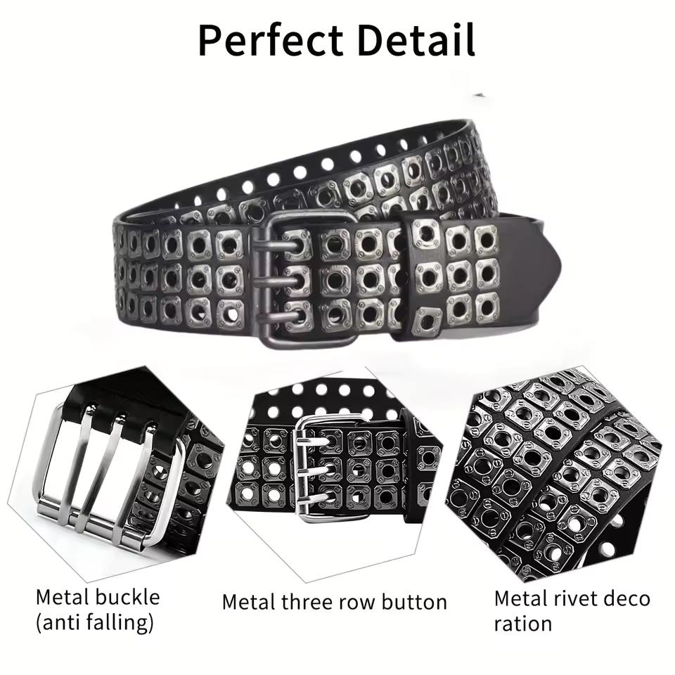 Ceinture pour femmes, perles carrées à la mode, clous en saule, trois yeux d'échappement, Punk Street Cool, ceintures personnalisées pour hommes et femmes