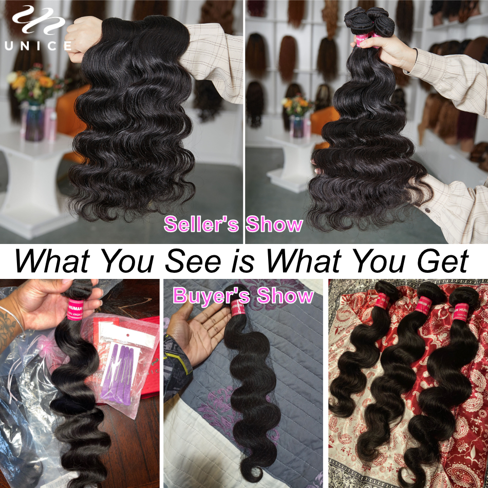 UNICE HAIR 4x4 レース閉鎖マレーシア実体波 3/4 バンドルレース閉鎖レミー髪人毛バンドル