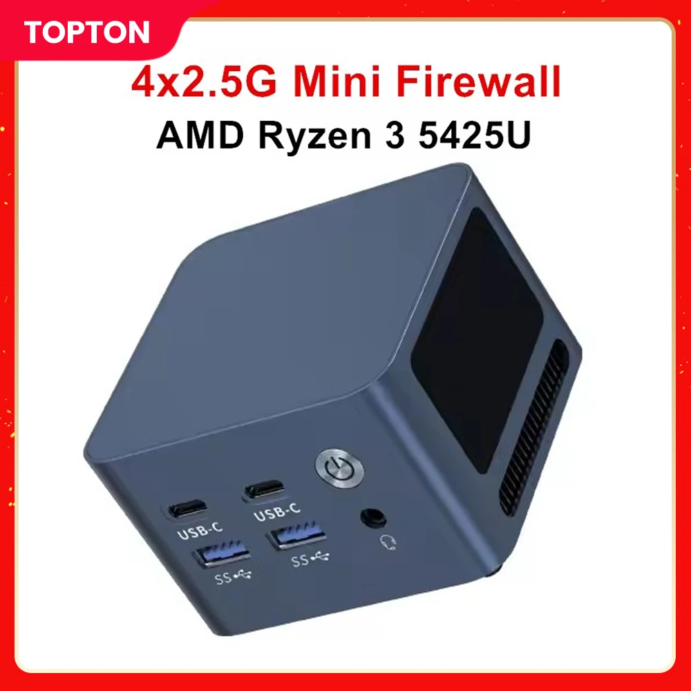 Мини-игровой ПК Topton AMD Ryzen 3 5425U 4x 2,5G LAN i226-V Мини-ПК 8 ГБ LPDDR4 Мини-компьютер (4C/8T, до 4,1 ГГц) Proxmox pfSense