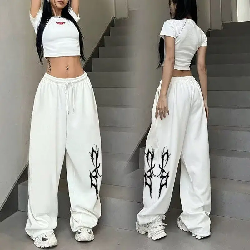 Amerikanische Jogginghose, lockere, gerade Hiphop-Jazz-Tanz-Baumwolle, bedruckte Hose mit weitem Bein, lässige Hip-Hop-Sporthose im faulen Stil