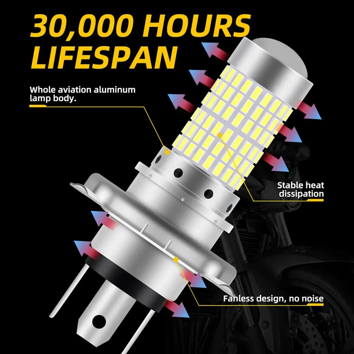 オートバイのヘッドライト用LED電球,フォグライト,スポットライトとプラグ,超高輝度白色光,144 smd,h4 p15d,ba20d,12v,1個