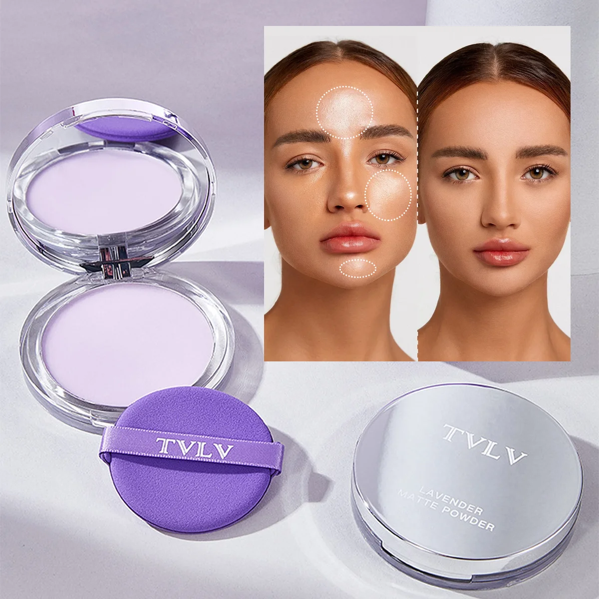 Polvere di crema viola impermeabile Stick naturale per il viso Controllo dell'olio a lungo termine Cosmetici in polvere per trucco facile da applicare