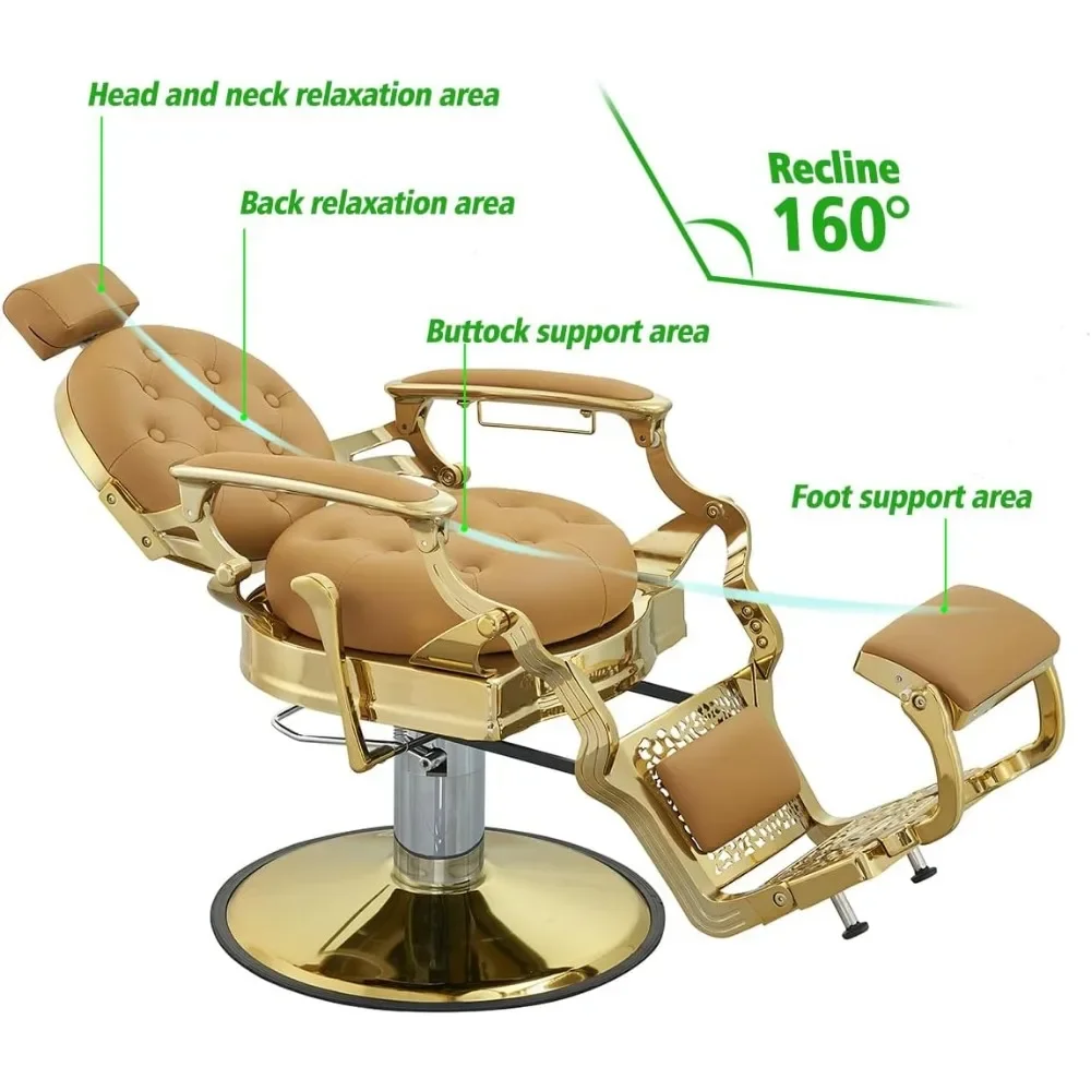 Barber Chair, Vintage Salon Design, Heavy Duty 700 Lb, Multi-Function Hydraulic, for Barbershops, Height Adjustable, Salon Chair