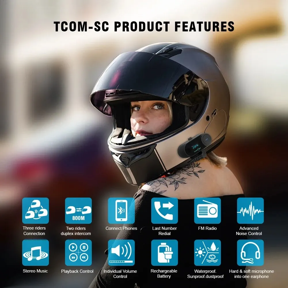 Freedconn t com sc bluetoothオートバイインターホンヘルメットヘッドセットワイヤレス通信インターホンbt 5.0音楽シェア10ライダー