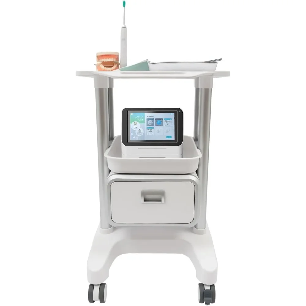 Medical Cart, Freestanding Medical Trolley Storage Cart Medical Utility Cart with 1 Drawer & 2 Trays, Heavy Duty Salon Mobile