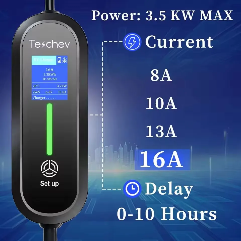 Ładowarka Teschev 3.5KW EV Typ 2 IEC 62196 Złącze 16A 1 Faza Typ 1 SAEJ1772 Wallbox Stacja Ładująca do Pojazdów Elektrycznych