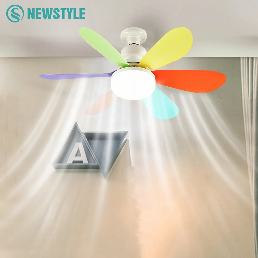 Base E27 40W Ventilatore da soffitto a LED 3 modalità di illuminazione regolabili Telecomando Ventilatore elettrico ad alta energia eolica per soggiorno