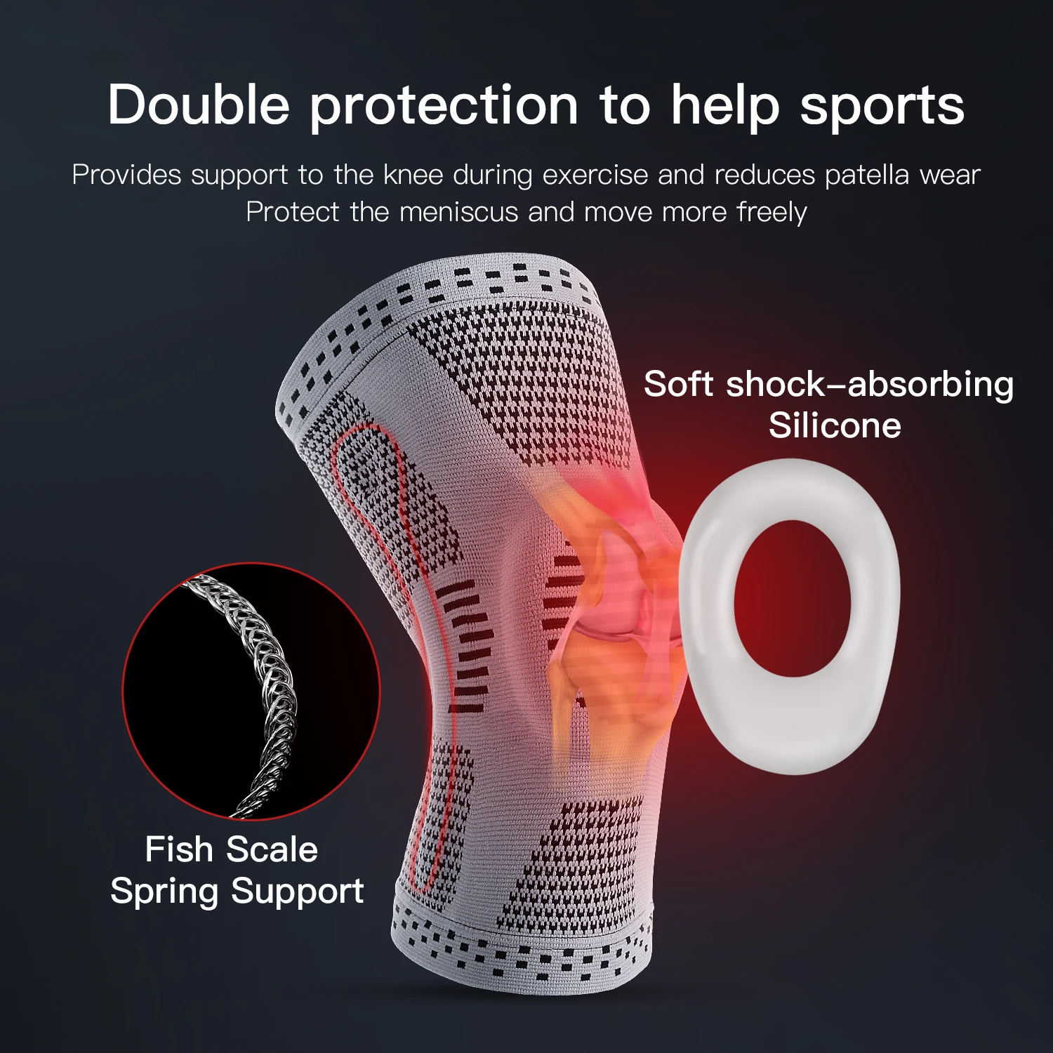 1 pz molla in silicone supporto completo per ginocchio supporto pazzo rotula forte protezione dalla compressione del menisco per uomini donne che corrono sport