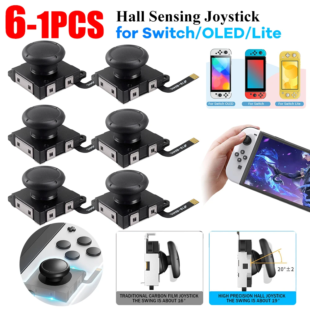 Joystick de detección Hall de 1-6 piezas, reemplazo de JoyCon, sin deriva, palo electromagnético para Nintendo Swicth / Switch OLED/Lite