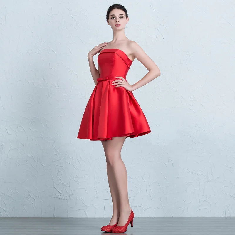 เซ็กซี่ชุดเจ้าสาวงานแต่งงาน Elegant ชุดราตรีเกสต์ Mini ชุดเดรสฤดูร้อนสำหรับผู้หญิง2022 Robe ไม่มีกระเป๋า
