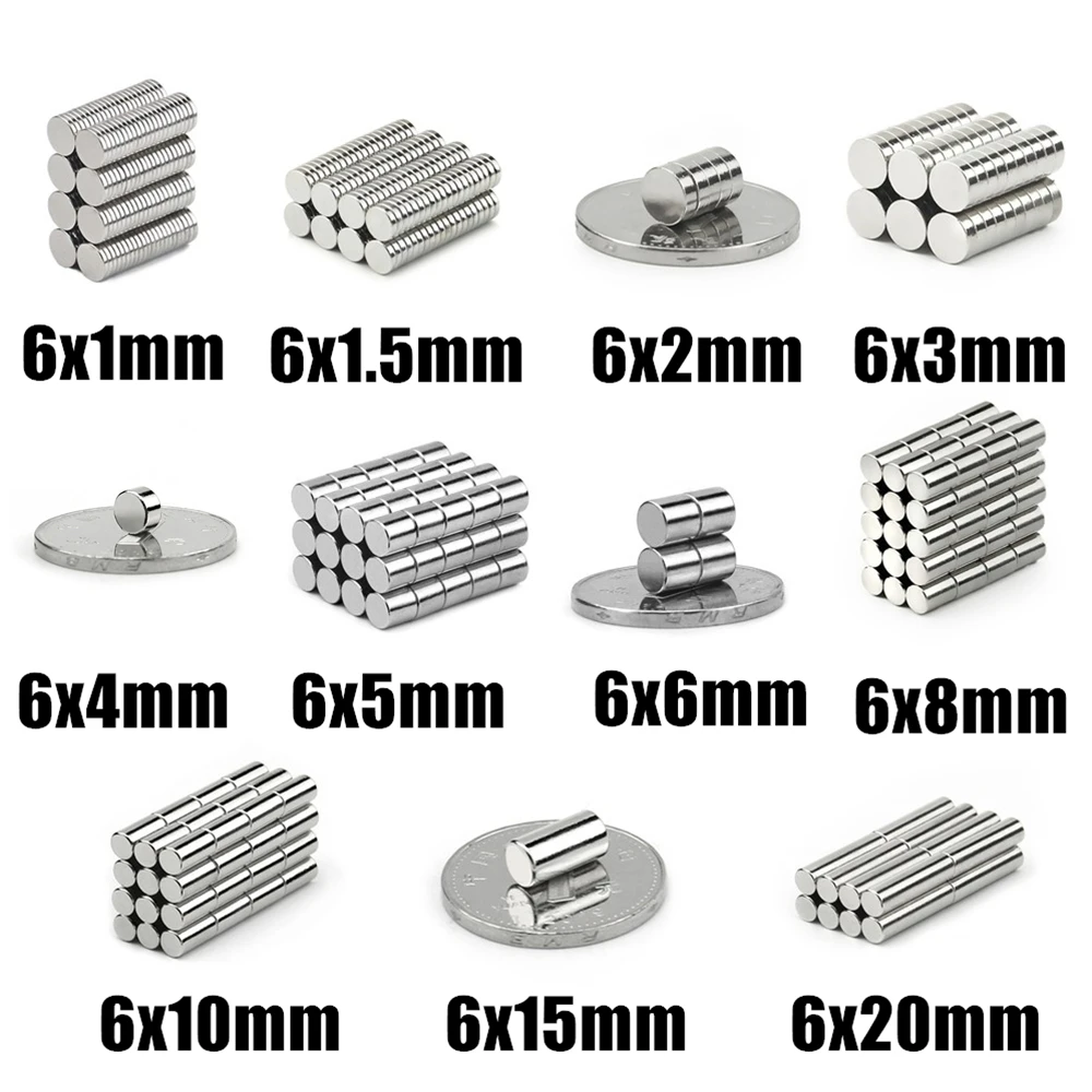 10-500 Uds 6x1 6x1,5 6x2 6x3 6x4 6x5 6x6 6x8 6x10-20mm N35 NdFeB imán redondo súper potente disco magnético permanente