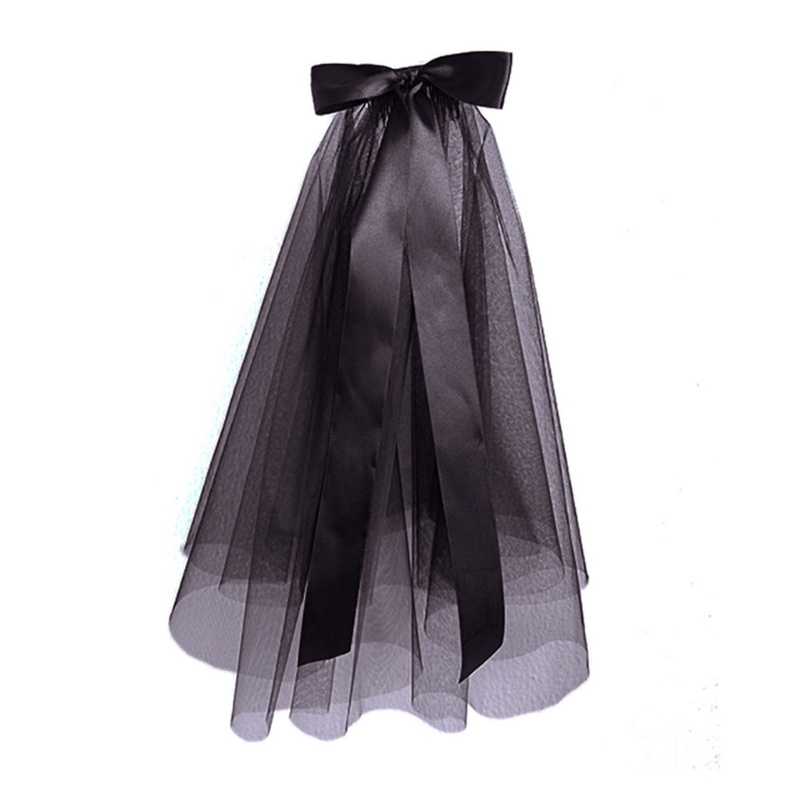 Bruiloft Tule Wit Beige Zwart Bruids Sluiers Lint Rand Elegante Vrouwen Bruids Accessoires Korte Vrouwen Sluier Met Strik Decor