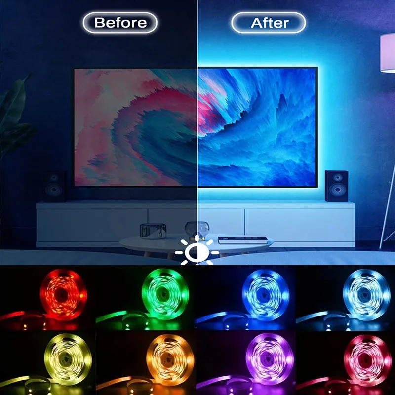1-20M USB LED Strip Lights WIFI APP Control Color Changing 5050 RGB Led Light Flexible Lamp Tape for TV Backlight Room Decor