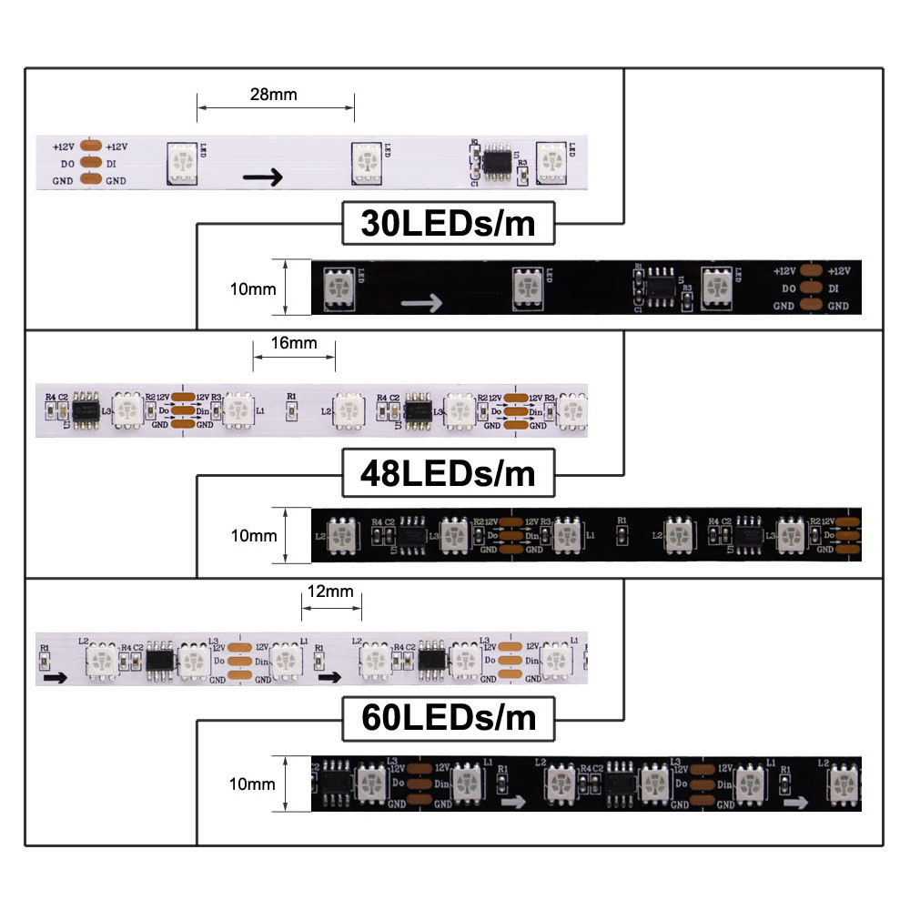 WS2811 WS2812B WS2813 WS2815 Inteligentna taśma LED RGB Pixels WS2812 Indywidualnie adresowalny układ scalony 30/60/144 pikseli/Led/M Taśma świetlna