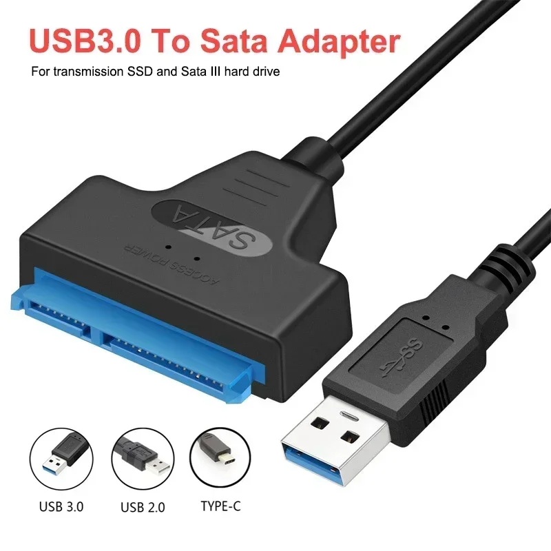Cable Sata de hasta 6 Gbps compatible con disco duro externo HDD SSD de 2,5 pulgadas Cable Sata III de 22 pines adaptador SATA a USB 3,0/2,0/tipo C
