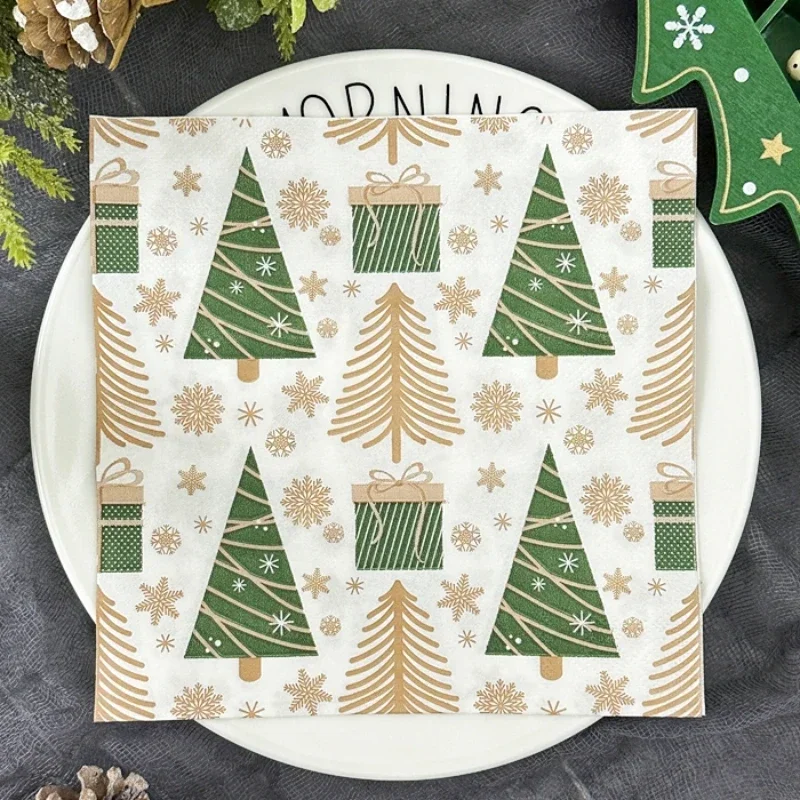 20pcs/pac Christmas Party Colorful Napkins Christmas Tree Printed Tissue Paper Festive Decoration Mouth Cloth Paper 33*33cm