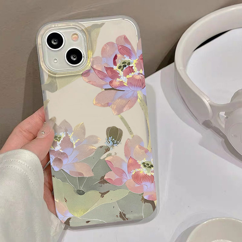 Funda de teléfono con flores para iPhone 16 Pro, funda trasera de piel sedosa delgada translúcida para iPhone 15 13 11 12 14 Pro Max 13 Mini 16 Plus