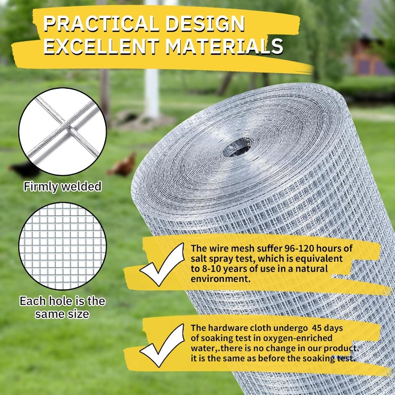 Hardware Cloth,1/2inch 48inx100ft 19 Gauge,Double-Layer Hot-Dip Galvanizing After Welding,Chicken Wire Fence Wire Mesh Fence Pou