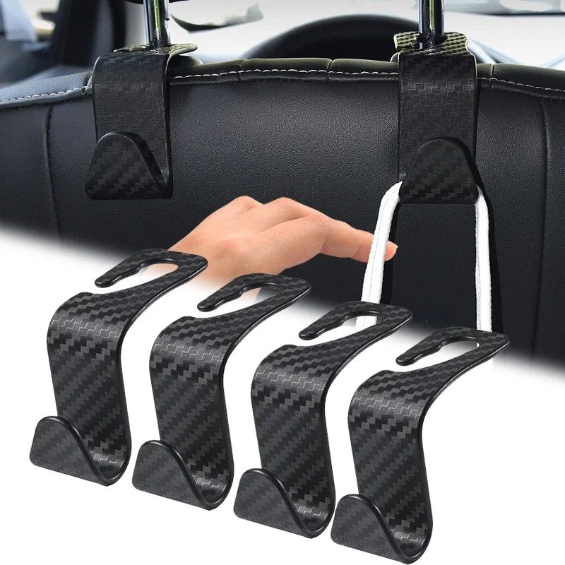 Gancho de assento oculto multiúso do carro, textura de fibra de carbono, ganchos traseiros criativos, multifuncional a bordo, 4pcs