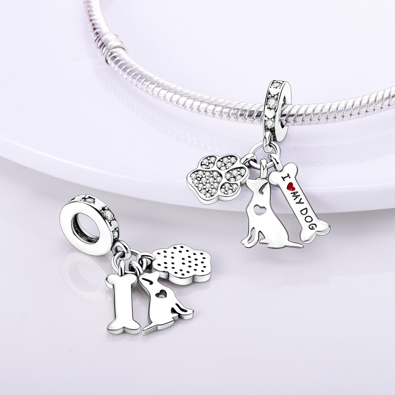 Nuevo Abalorio de plata de ley 925 con forma de perro, gato, mascotas, colgante compatible con Pulsera Original, collar, abalorio DIY, fabricación de joyas