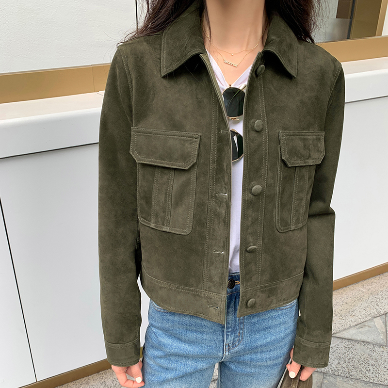 Real Leather Jacket For Women 2024 Spring Classic Quality Sheepskin Suede Lapel Single Breasted Casual Versatile Short Jaqueta