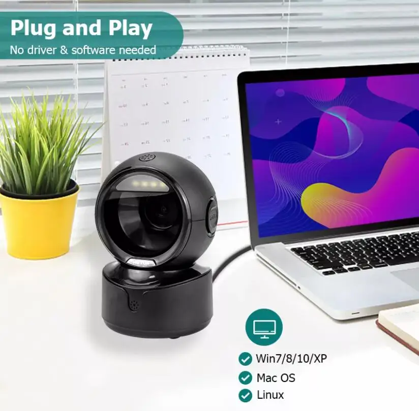 NETUM A5 2D desktop barcodescanner, omnidirectionele handsfree bekabelde USB grote barcodelezer 1D QR-scherm barcodes scannen
