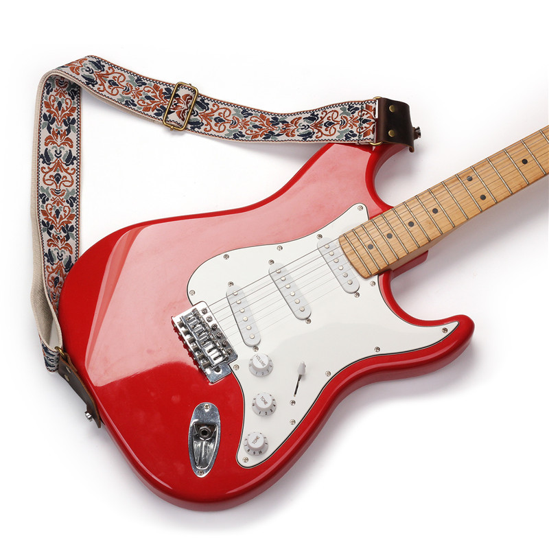 Miwayer 刺繍ギターストラップ ソフト ヴィンテージ 花 調節可能なクリエイティブ時計バンド コットンベルト & レザーヘッド