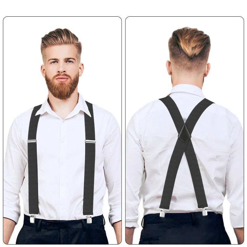 Men's Heavy-Duty 2-Inch Wide Adjustable Elastic Work Suspenders with Sturdy Clips X-Back Design for Durable Support
