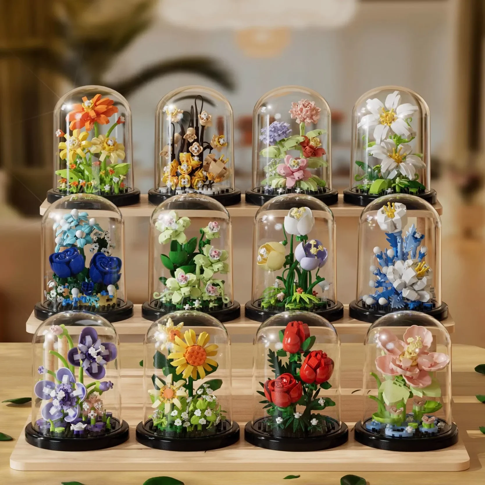 Bloemboeket Bonsai Bouwstenen Kunstmatige Plastic Plant Stofkap Micro Model Woondecoratie Speelgoed Voor Kind Verjaardagscadeau