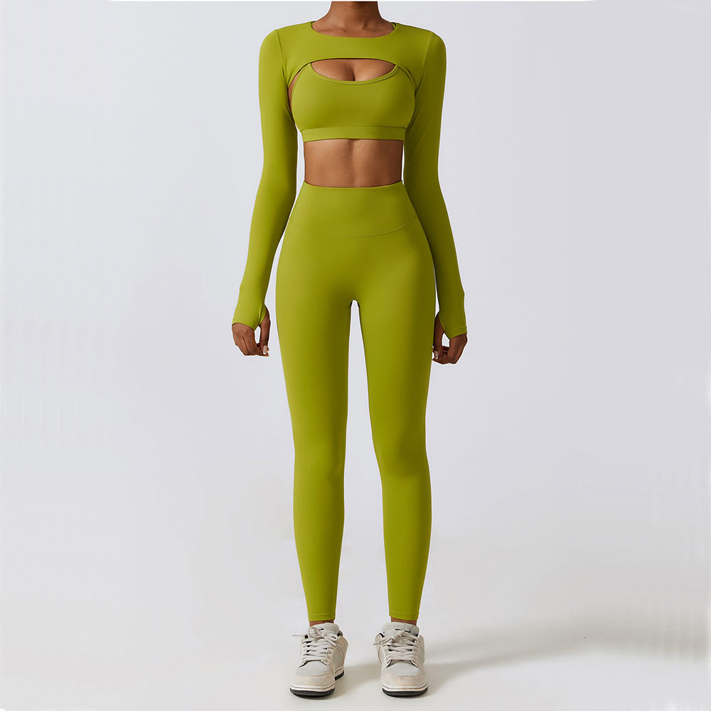Ropa deportiva para mujer, conjunto de Yoga, ropa de entrenamiento, ropa atlética, Legging deportivo para gimnasio, sujetador de Fitness, Top corto, traje de Yoga de manga larga, 2/3 Uds.