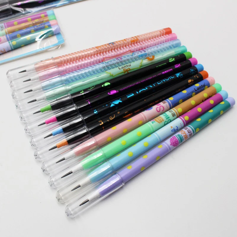 4pcs Non Sharpening Pencils Kawaii Mechanical Pencils for Kids Automatic Pens Replaceble Refills Korean Stationery School Office