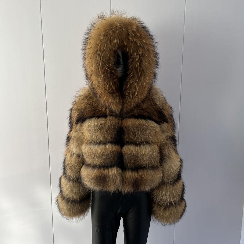 BEIZIRU vrouwen Winter Bontjas Capuchon Luxe Echte Wasbeer Top Harige Jassen Warme Dikke Natuurlijke Lange Mouw Bovenkleding