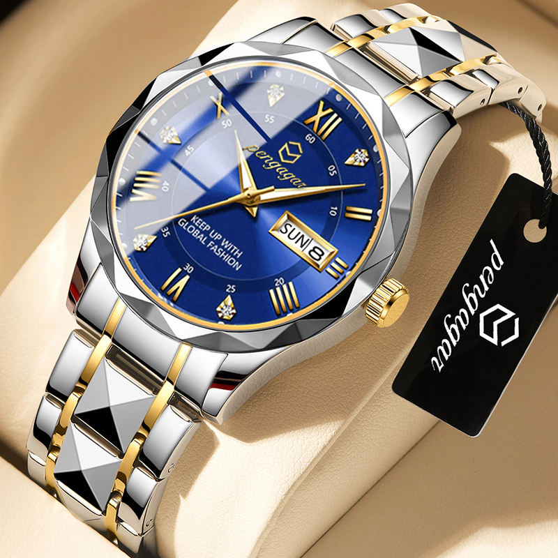 PENGAGAR Luxe Vierkante Sport Man Horloge Waterdicht Lichtgevende Chronograaf Quartz heren Horloges Roestvrij Staal Heren Horloge Reloj