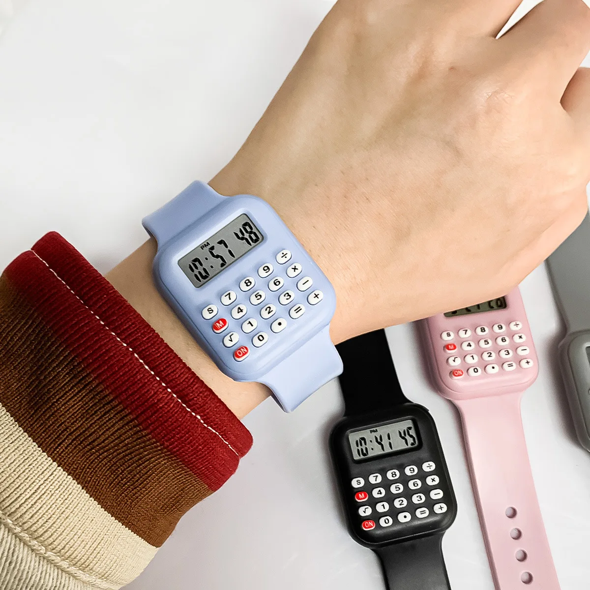 2025 nova pulseira de borracha crianças relógio com calculadora relógios para meninas estudante mostrar tempo e data relógio digital crianças