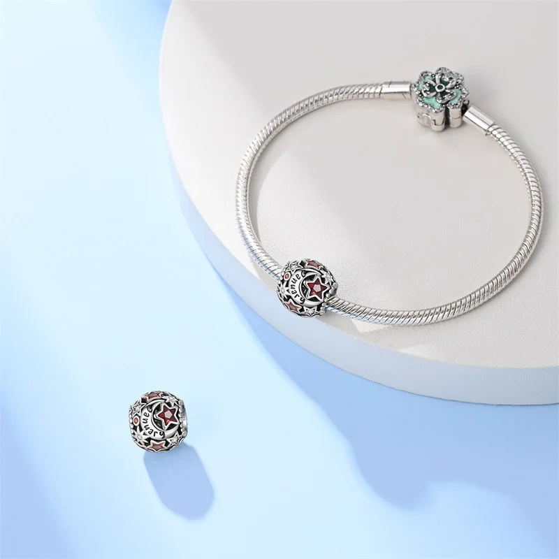 Nuove perline per collana con pietre portafortuna commemorative in argento sterling 925 lucide adatte per braccialetti, perline, regalo di compleanno femminile