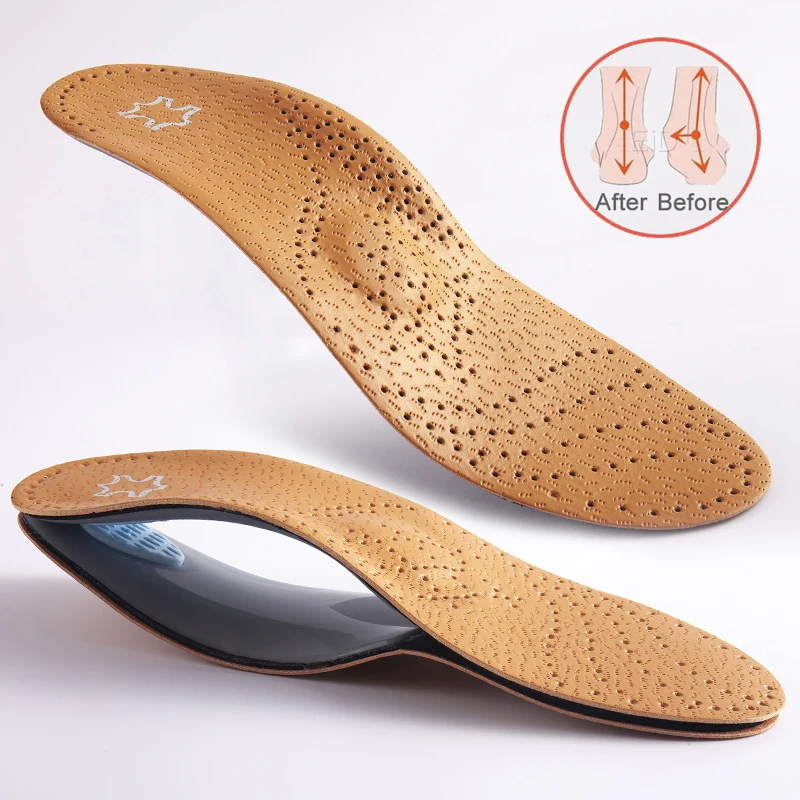 Plantilla ortopédica de cuero, soporte ortopédico para arco, empeine, pie plano, almohadilla para zapatos, látex PU, antibacteriano, carbón activo, cuidado de los pies, Unisex