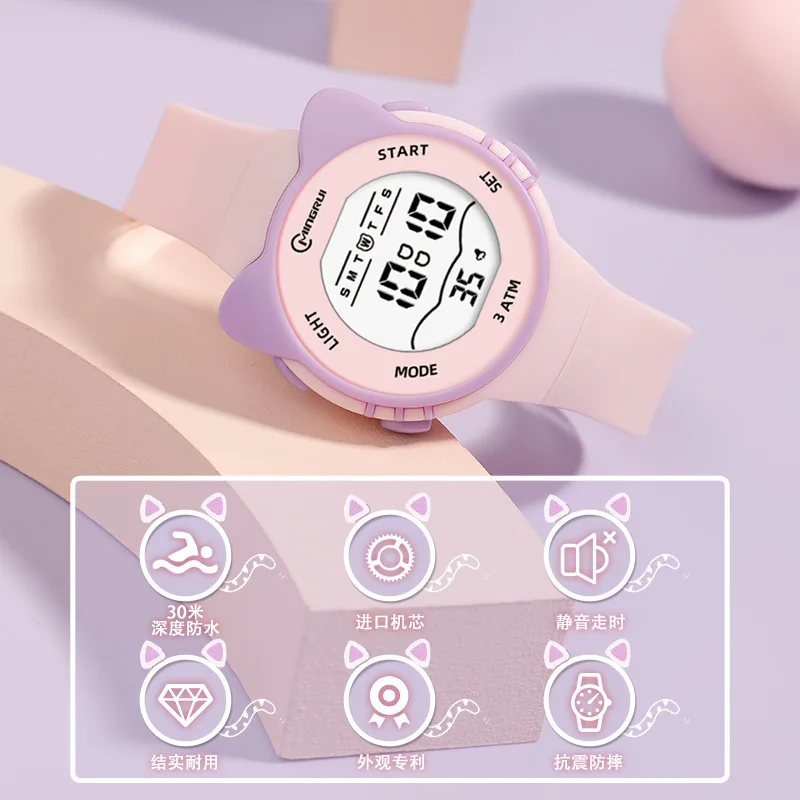 UTHAI DigitaWatch 女の子と男の子かわいいニャースター腕時計キッズ子供中学生防水目覚まし時計電子時計