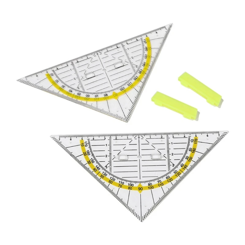 4pcs Versatile Measuring Triangle  Ruler Plastic Transparent Rrotractor Shatterproof Office Maths School Set Protractor Ruler