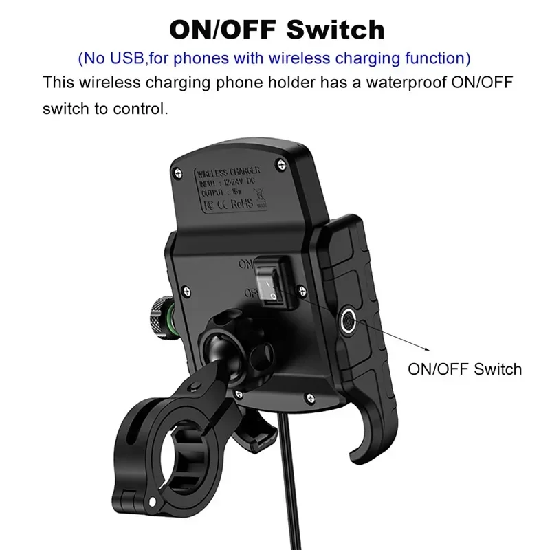 オートバイの携帯電話ホルダー,ハンドルバーマウント,高速ワイヤレス充電,USB充電器,オートバイのミラースタンド,携帯電話のサポート