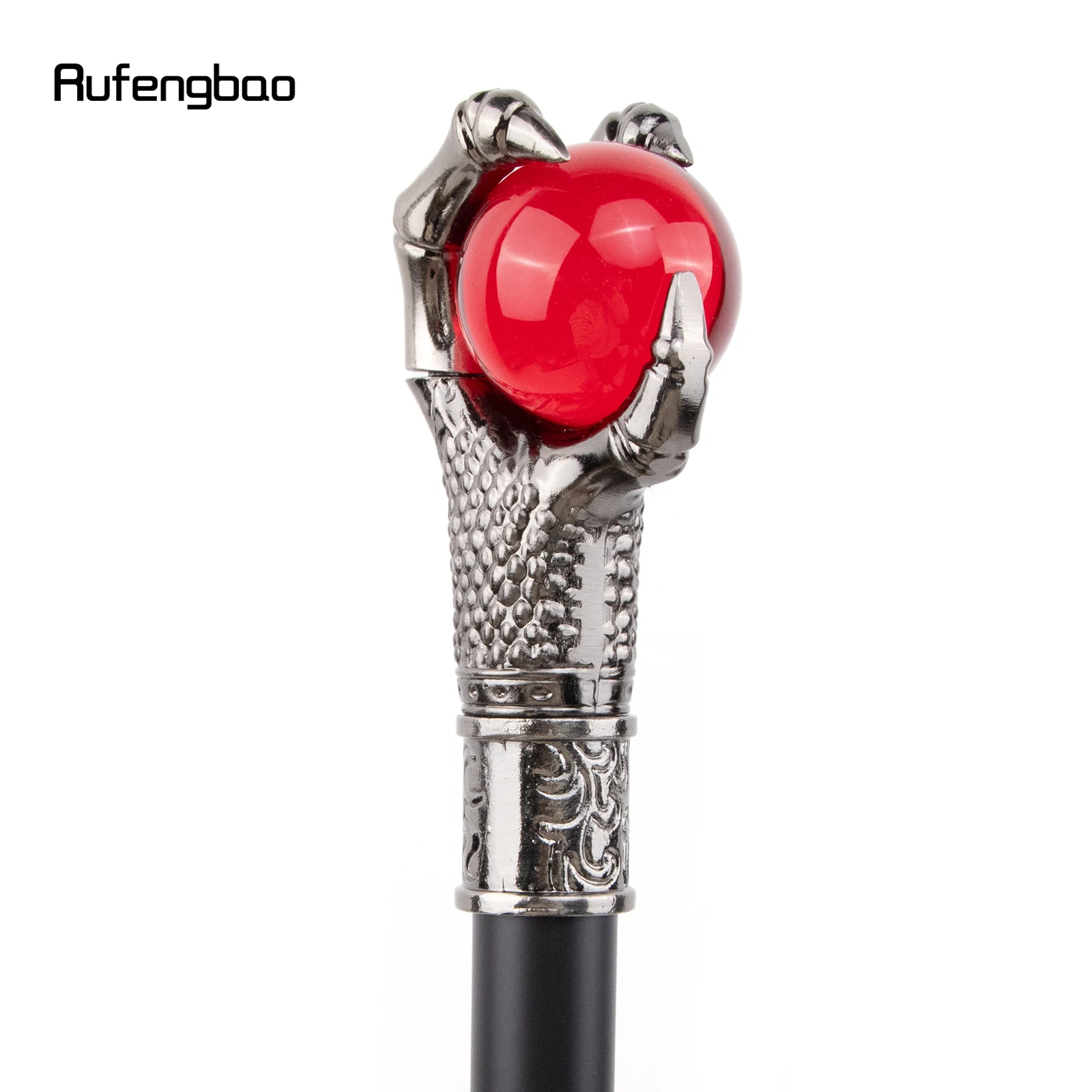 Agarre de garra de dragón, bola de cristal roja, bastón plateado para caminar, bastón decorativo de moda, perilla de bastón de Cosplay, Crosier 93cm