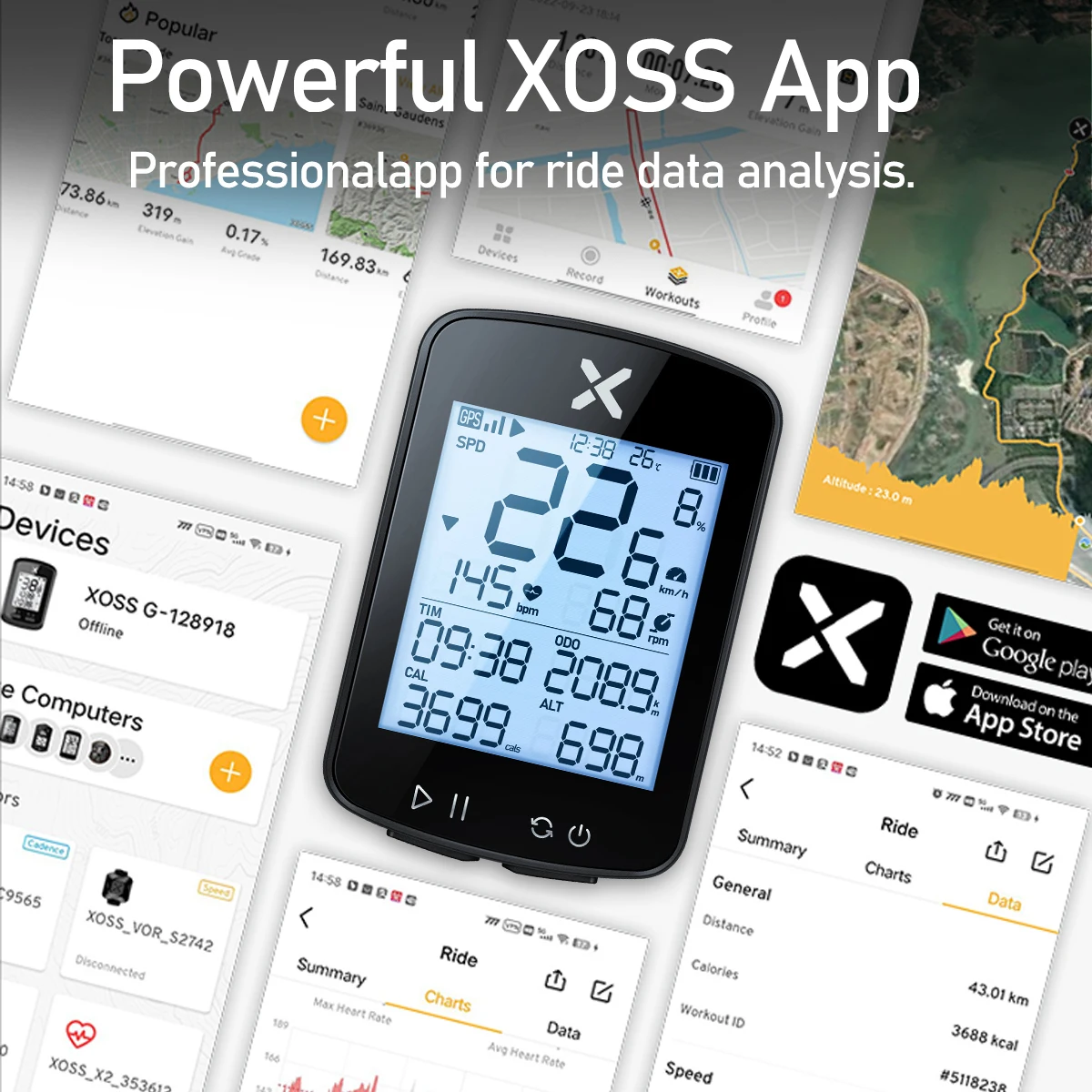 เลือกรุ่น xoss G + G2 G plus 2 จักรยานคอมพิวเตอร์ GPS รุ่นขี่จักรยานไร้สาย Speedometer Tracker เครื่องวัดระยะทางแผนที่ MTB จักรยาน ANT +