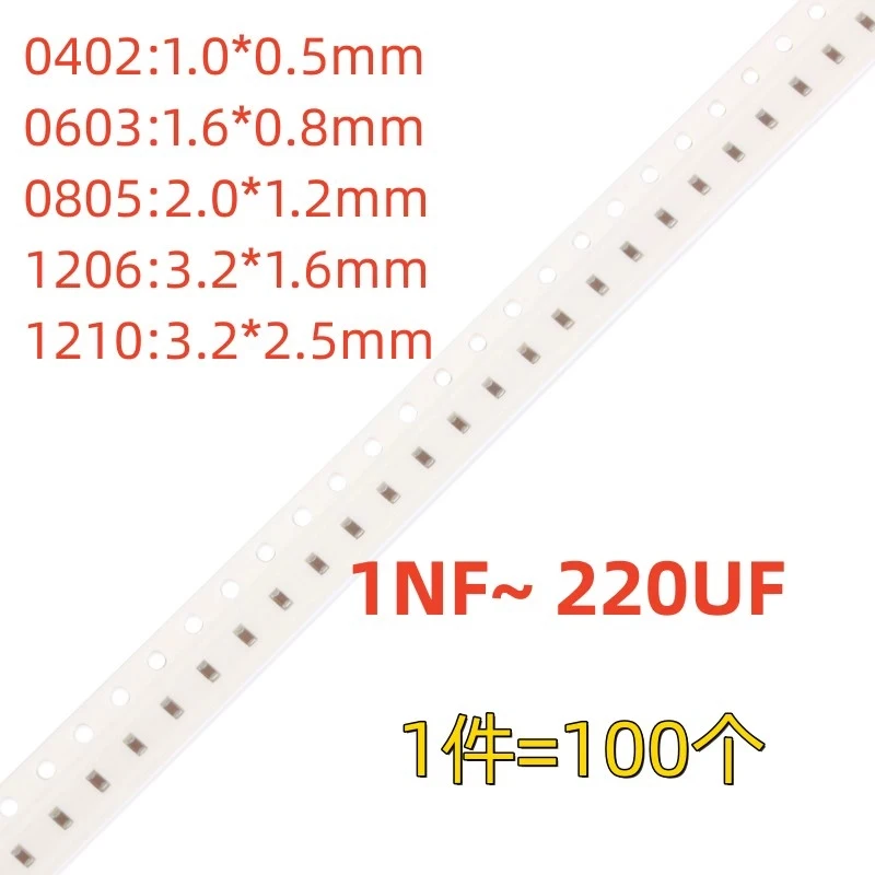 100pcs SMD Capacitor  0402 0603 0805 1206 1NF 2.2NF 4.7NF 10NF 22NF 47NF 68NF 100NF 220NF 470NF 680NF 1UF 2.2UF 10UF 100UF 220UF