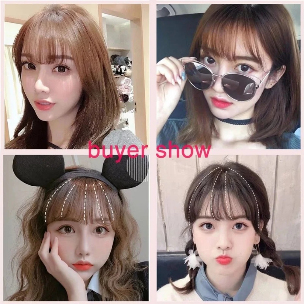 Frangia ad aria invisibile finta sintetica Estensione dei capelli Frange anteriori Parrucchino Accessori per capelli marrone nero per le donne