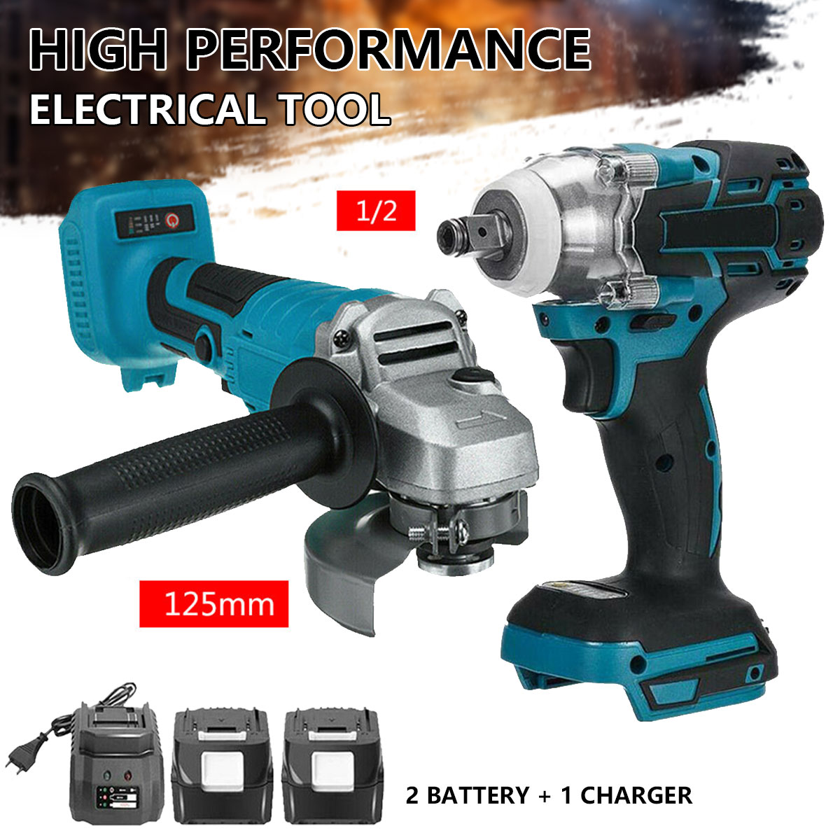 125mm Brushless Electric Angle Grinder 18V Battery Devices Combo Kit Impact Wrench for Makita Battery Power Tool Sets