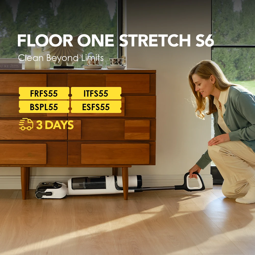 Bezprzewodowy odkurzacz na mokro i sucho Tineco Floor One Stretch S6 180 ° Inteligentny mop Lay-Flat o długim czasie pracy 158. ℉   Trójstronna krawędź Flashdry