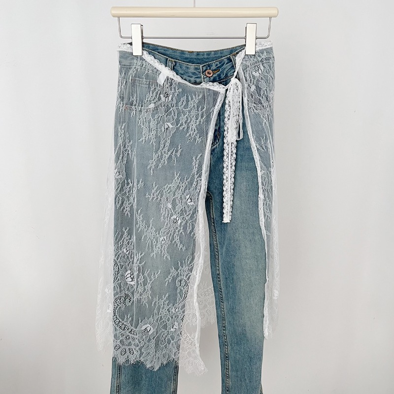 Faldas por debajo de la rodilla para mujer, diseño de cordón de encaje, estilo coreano elegante, corte en A, cintura alta, abertura lateral Irregular, moda urbana