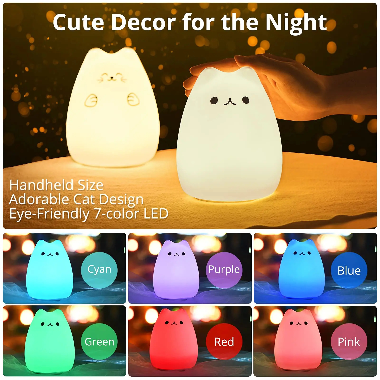 Touch Night Light Colorful Cat Silicone Animal Light Led Lights Cartoon Silicone Lamp Bedroom Decoration Lights Bedside Lighting