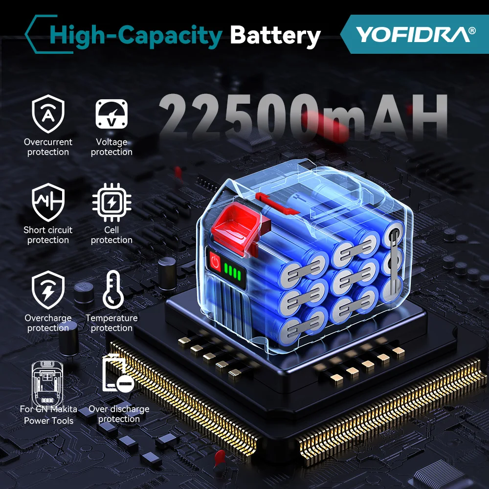 YOFIDRA 18–20 V wiederaufladbarer 22500 mAh 928 VF 388 VF 128 VF Plus Lithium-Ionen-Akku für 21 V 18 V Elektrowerkzeug-Ersatzakku