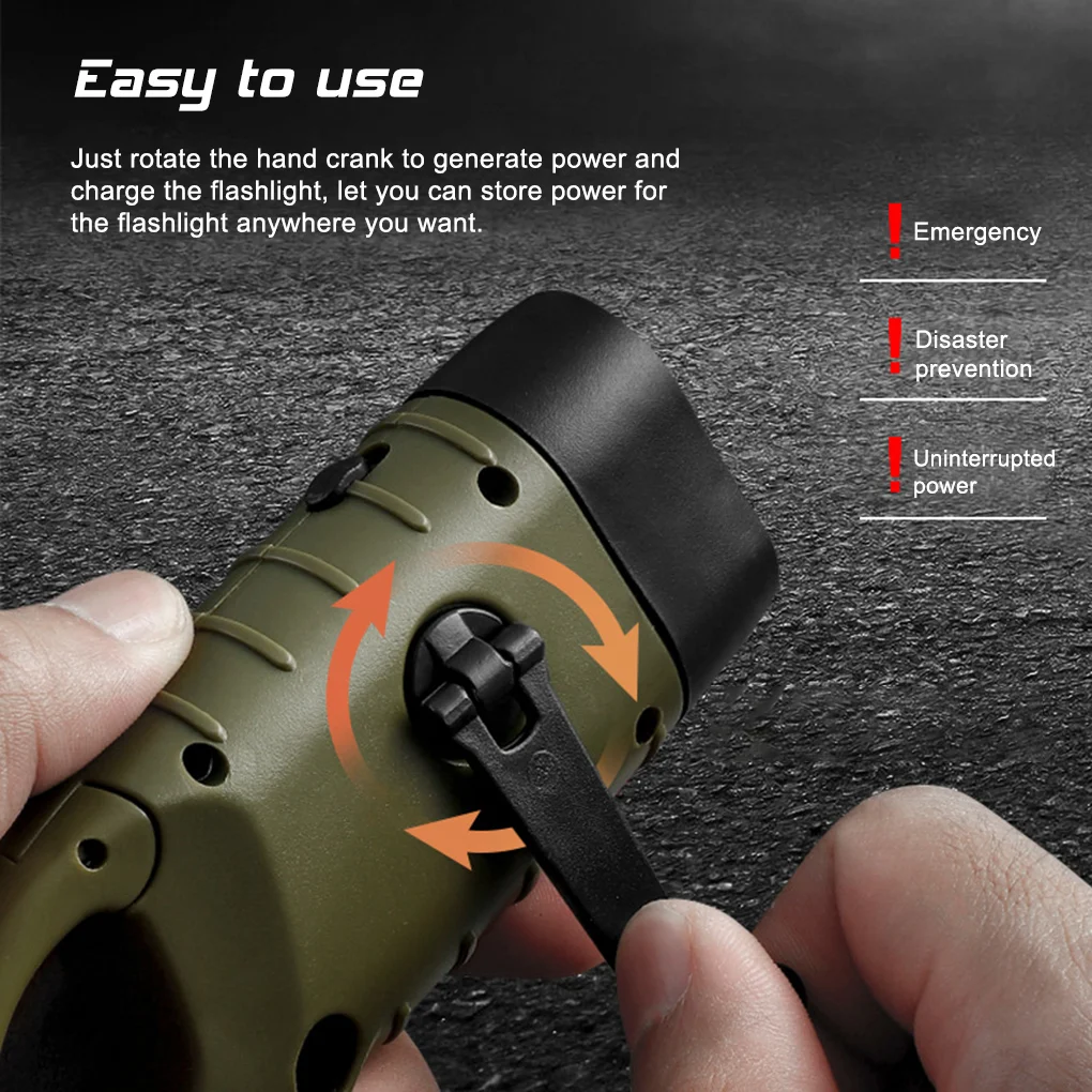 New upgrade 3LED Portable Outdoor Hand Crank Solar Powered Flashlight For Fishing Hiking With Folding Buckle Emergency Lamp