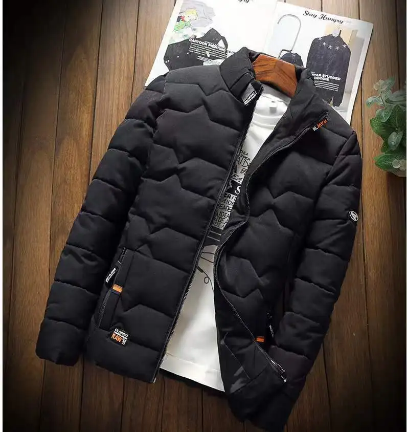 ฤดูหนาวใหม่ WARM Coats เสื้อแจ็คเก็ตแขนยาวผ้าฝ้ายเบาะซิปเสื้อแจ็คเก็ตผู้ชาย Stand-up COLLAR JACKET PLUS ขนาดเสื้อผ้าฝ้าย